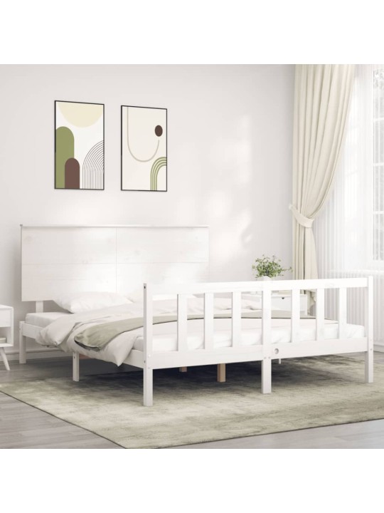 Rám postele s čelem bílý King Size masivní dřevo