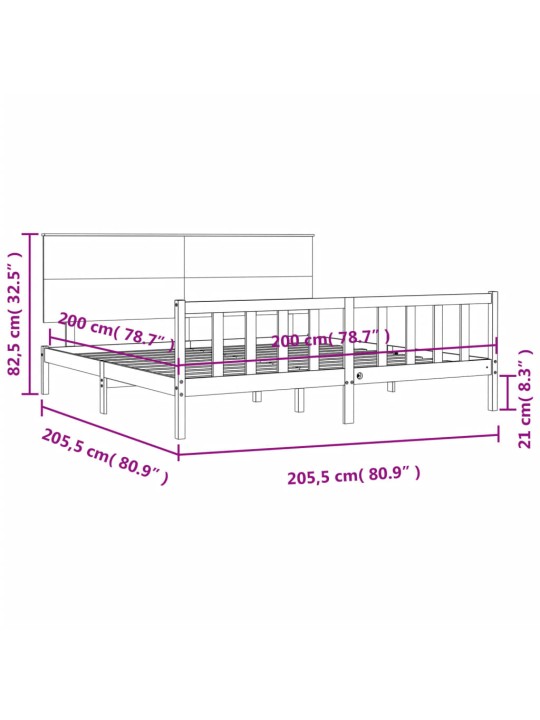 Rám postele s čelem černý 200 x 200 cm masivní dřevo