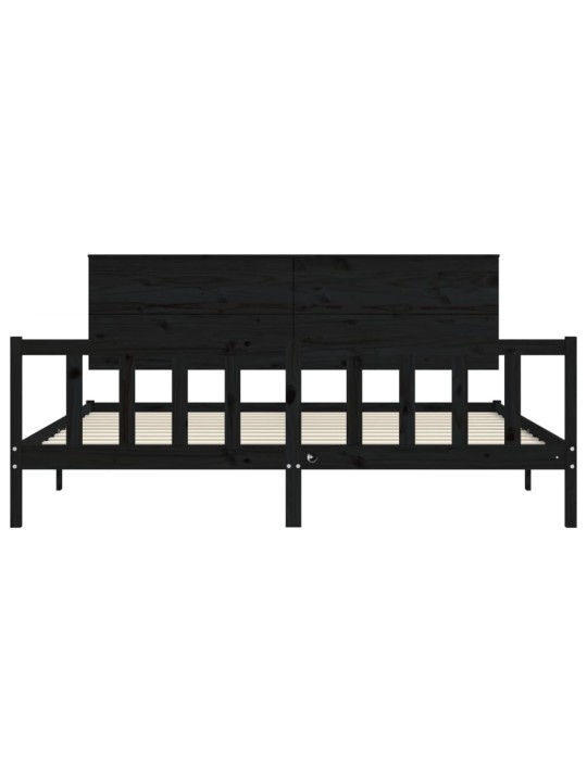 Rám postele s čelem černý 200 x 200 cm masivní dřevo