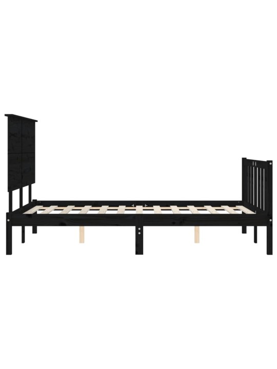 Rám postele s čelem černý 200 x 200 cm masivní dřevo