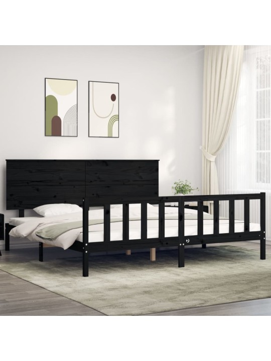 Rám postele s čelem černý 200 x 200 cm masivní dřevo