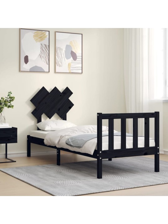 Rám postele s čelem černý Small Single masivní dřevo