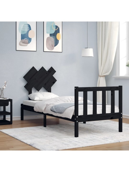 Rám postele s čelem černý Small Single masivní dřevo