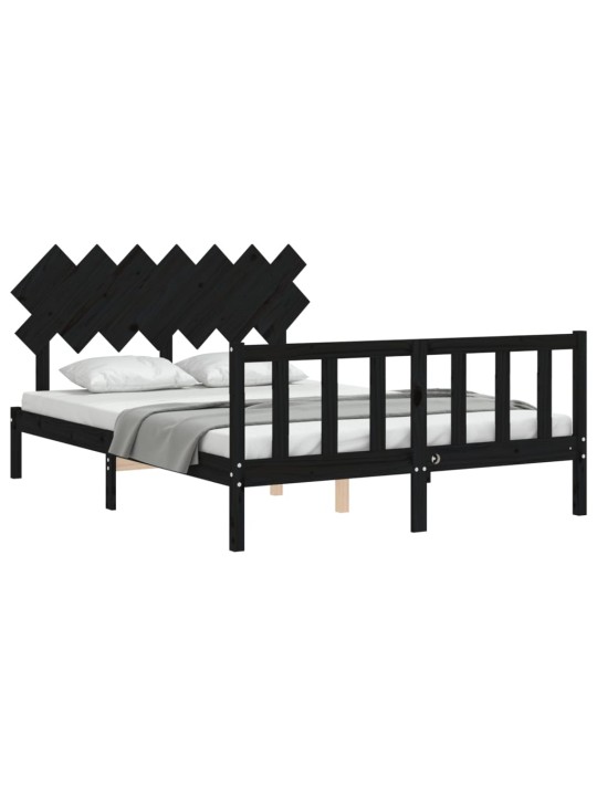 Rám postele s čelem černý 140 x 190 cm masivní dřevo