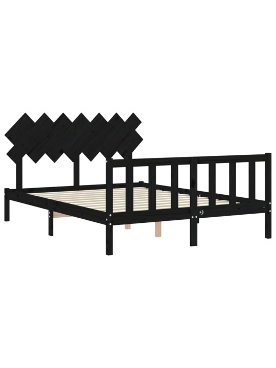 Rám postele s čelem černý 140 x 190 cm masivní dřevo