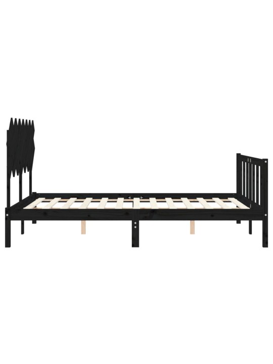 Rám postele s čelem černý 140 x 190 cm masivní dřevo