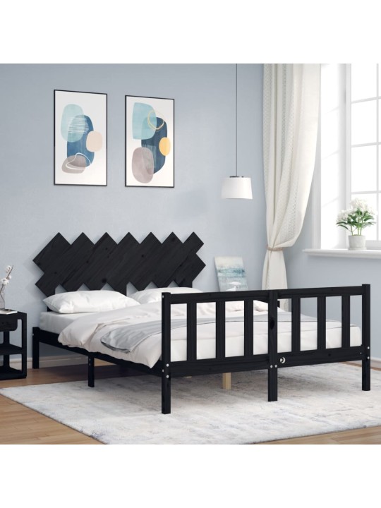 Rám postele s čelem černý 140 x 190 cm masivní dřevo