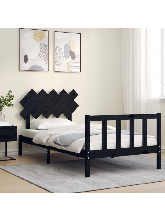 Rám postele s čelem černý 100 x 200 cm masivní dřevo