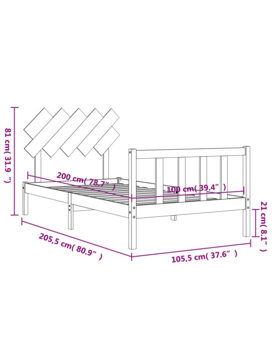 Rám postele s čelem černý 100 x 200 cm masivní dřevo