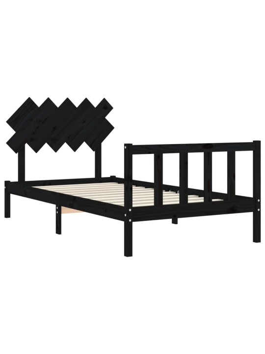 Rám postele s čelem černý 100 x 200 cm masivní dřevo