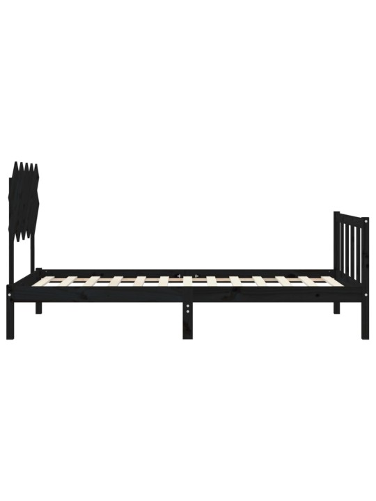 Rám postele s čelem černý 100 x 200 cm masivní dřevo