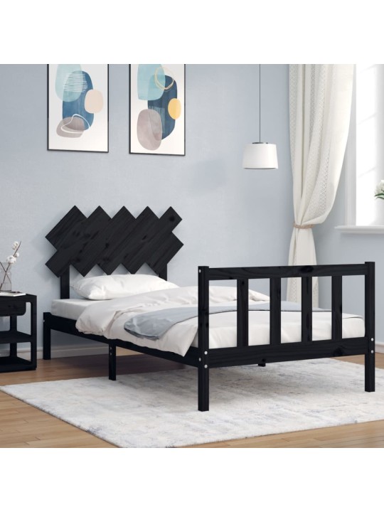 Rám postele s čelem černý 100 x 200 cm masivní dřevo