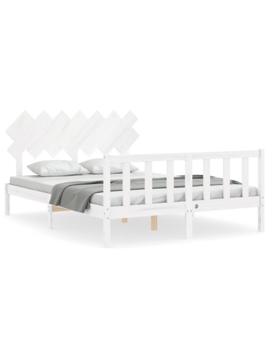 Rám postele s čelem bílý King Size masivní dřevo
