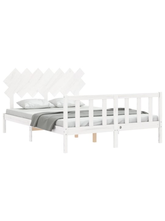 Rám postele s čelem bílý King Size masivní dřevo