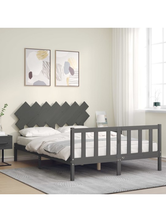 Rám postele s čelem šedý King Size masivní dřevo