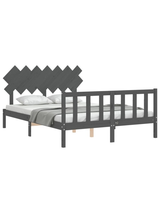 Rám postele s čelem šedý King Size masivní dřevo