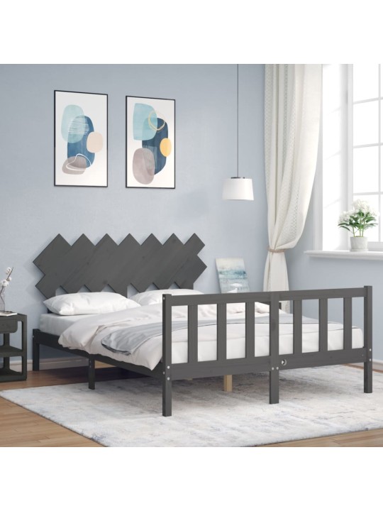 Rám postele s čelem šedý King Size masivní dřevo