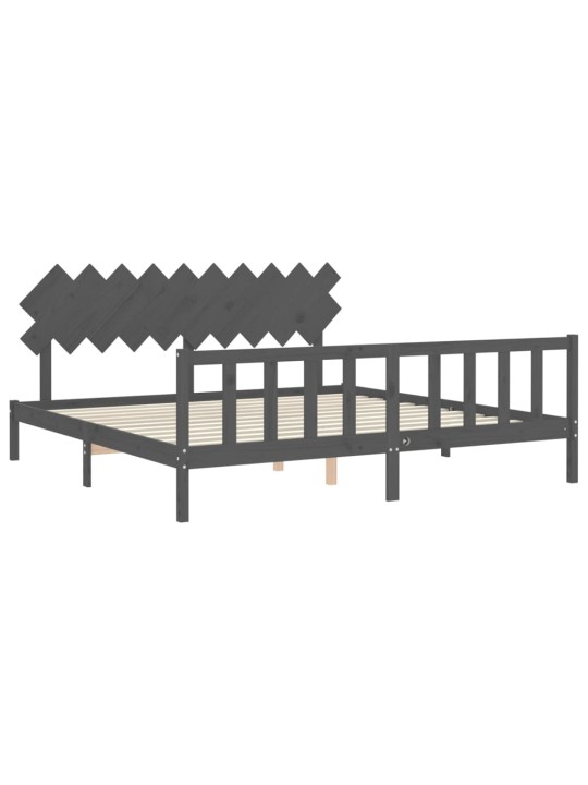 Rám postele s čelem šedý 200 x 200 cm masivní dřevo