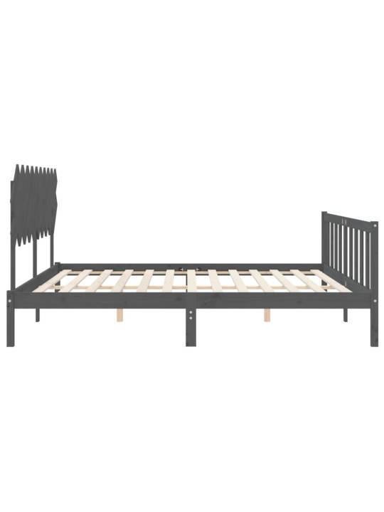 Rám postele s čelem šedý 200 x 200 cm masivní dřevo