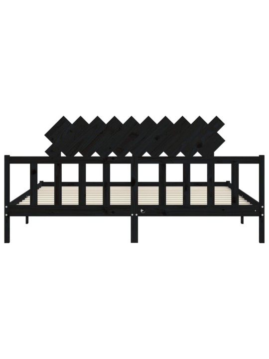 Rám postele s čelem černý 200 x 200 cm masivní dřevo