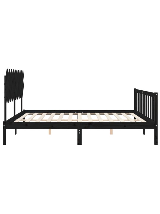 Rám postele s čelem černý 200 x 200 cm masivní dřevo
