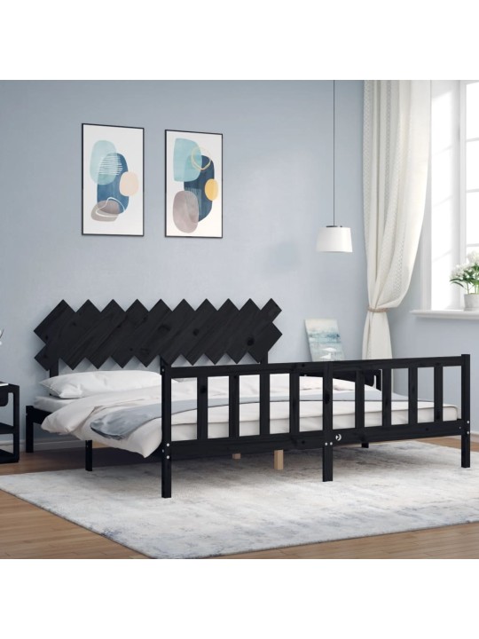 Rám postele s čelem černý 200 x 200 cm masivní dřevo