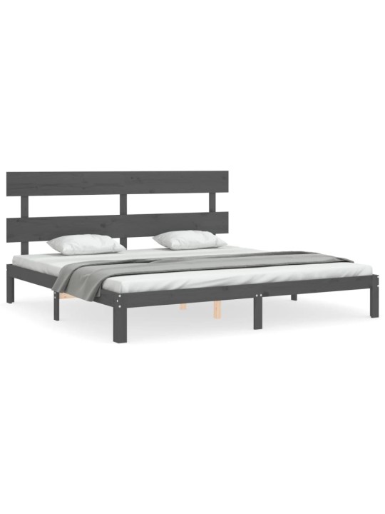Rám postele s čelem šedý 200 x 200 cm masivní dřevo