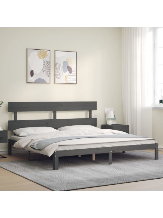 Rám postele s čelem šedý 200 x 200 cm masivní dřevo