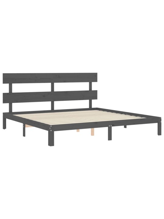 Rám postele s čelem šedý 200 x 200 cm masivní dřevo