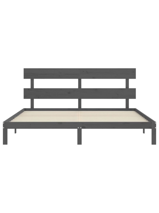 Rám postele s čelem šedý 200 x 200 cm masivní dřevo