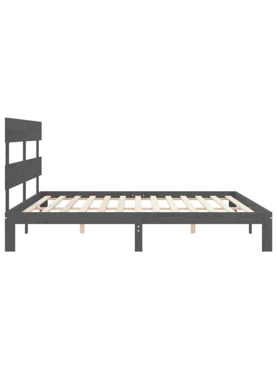 Rám postele s čelem šedý 200 x 200 cm masivní dřevo