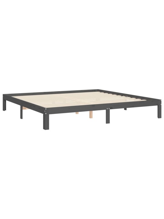 Rám postele s čelem šedý 200 x 200 cm masivní dřevo