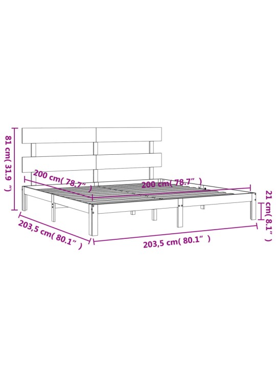 Rám postele s čelem medově hnědý 200 x 200 cm masivní dřevo