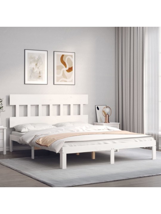 Rám postele s čelem bílý King Size masivní dřevo