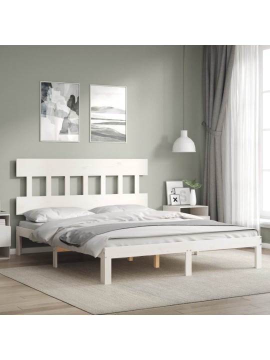 Rám postele s čelem bílý King Size masivní dřevo