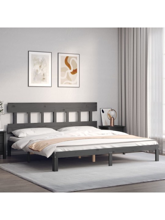 Rám postele s čelem šedý 200 x 200 cm masivní dřevo