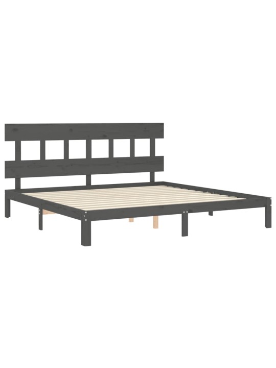 Rám postele s čelem šedý 200 x 200 cm masivní dřevo