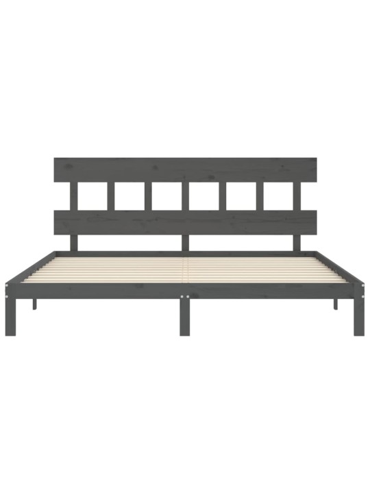 Rám postele s čelem šedý 200 x 200 cm masivní dřevo