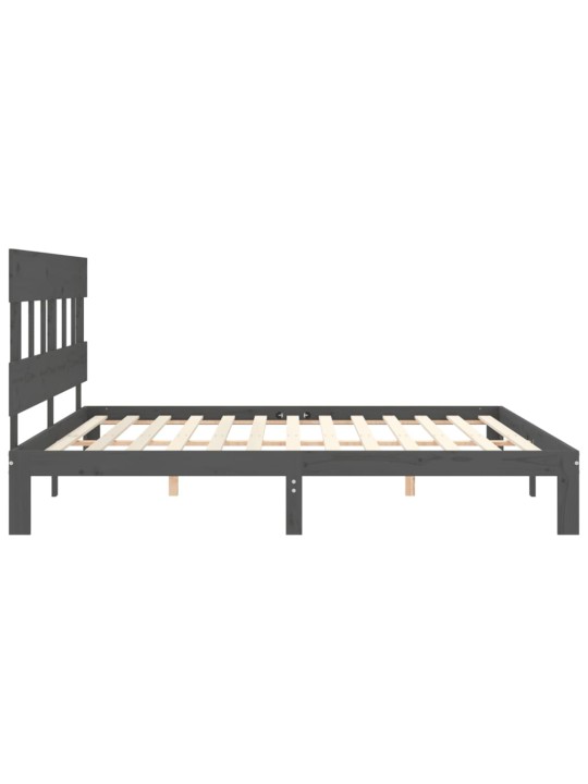 Rám postele s čelem šedý 200 x 200 cm masivní dřevo