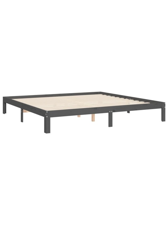Rám postele s čelem šedý 200 x 200 cm masivní dřevo