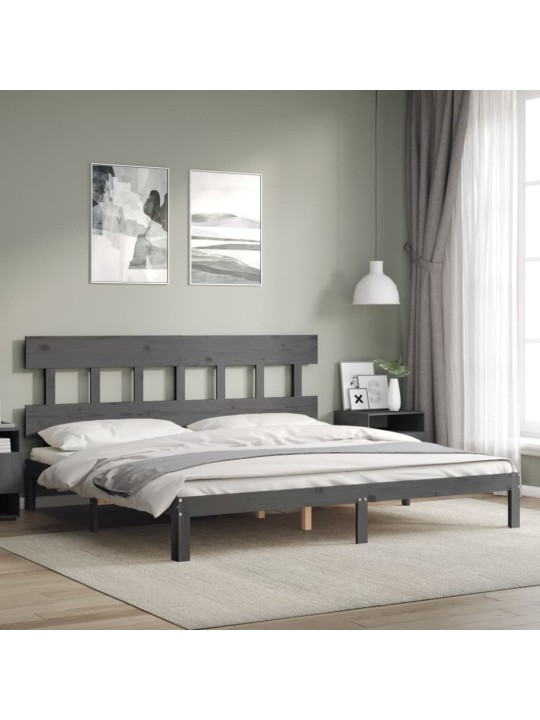 Rám postele s čelem šedý 200 x 200 cm masivní dřevo