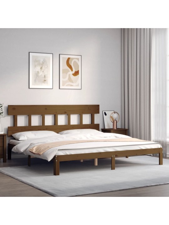Rám postele s čelem medově hnědý 200 x 200 cm masivní dřevo