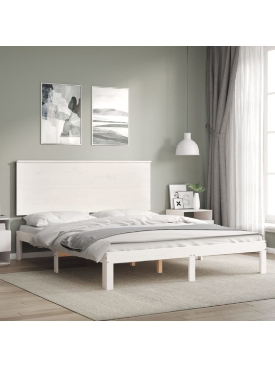 Rám postele s čelem bílý King Size masivní dřevo