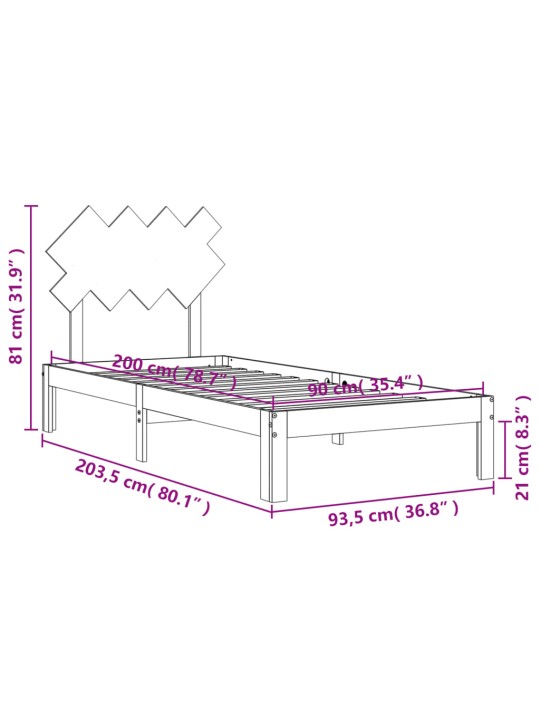 Postel bez matrace 90 x 200 cm masivní borovice