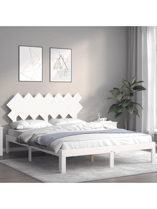 Rám postele s čelem bílý King Size masivní dřevo
