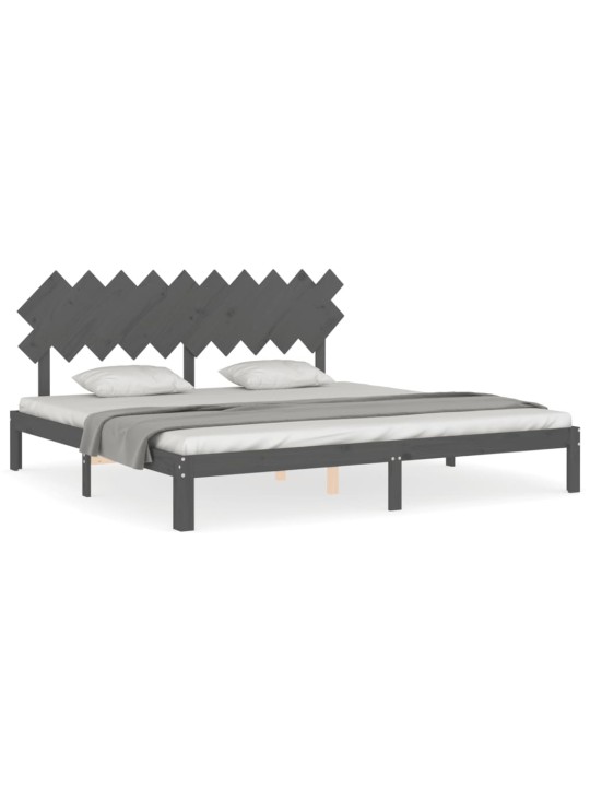 Rám postele s čelem šedý 200 x 200 cm masivní dřevo