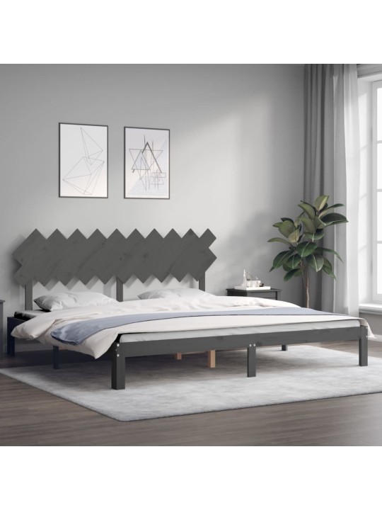 Rám postele s čelem šedý 200 x 200 cm masivní dřevo