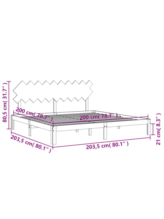 Rám postele s čelem šedý 200 x 200 cm masivní dřevo