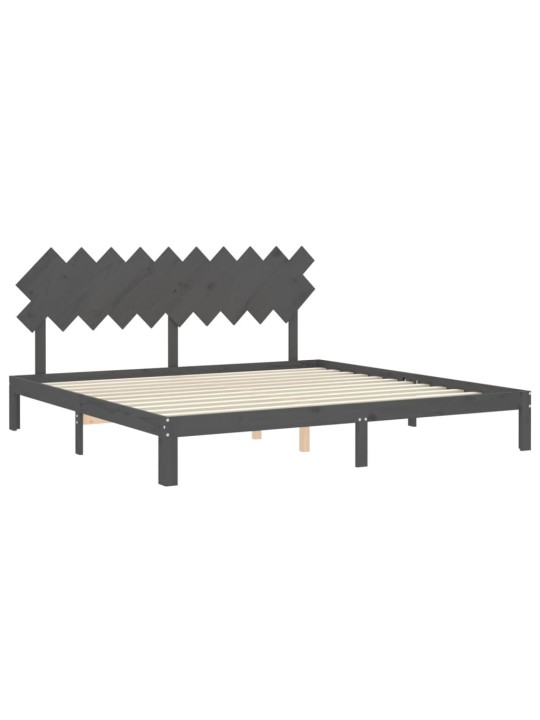 Rám postele s čelem šedý 200 x 200 cm masivní dřevo