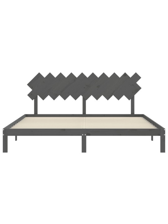 Rám postele s čelem šedý 200 x 200 cm masivní dřevo